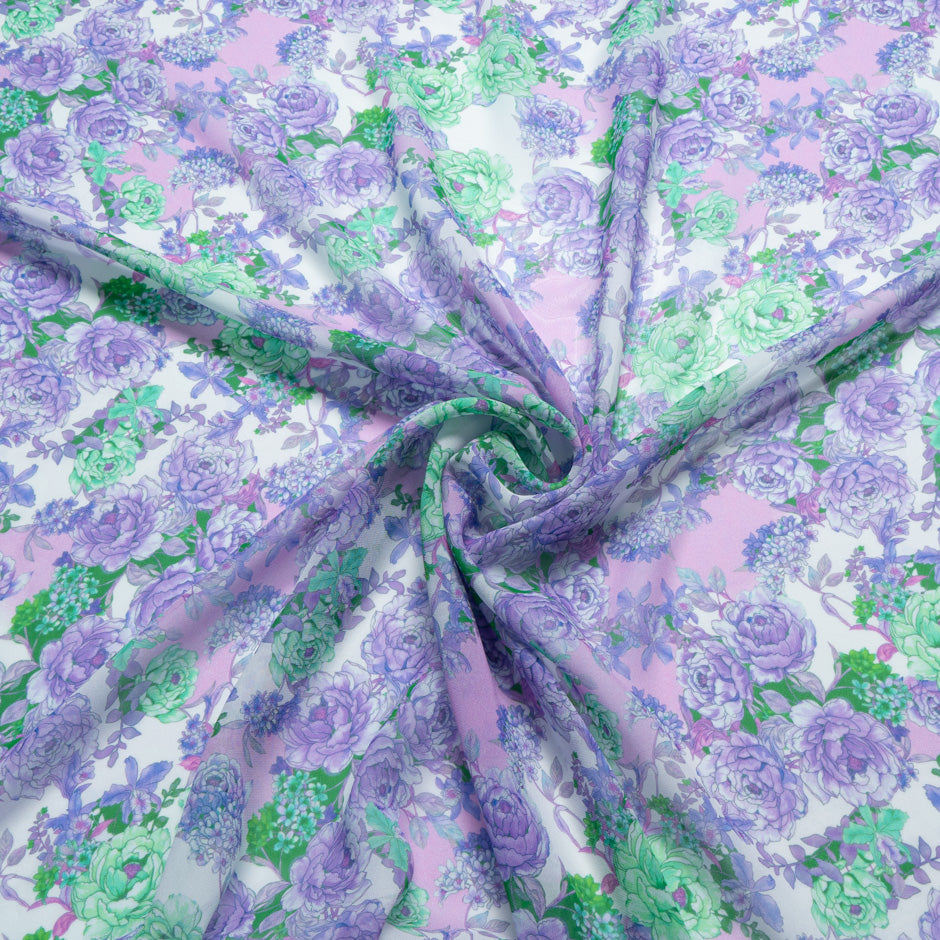 Lilac & Green Floral Printed Silk Georgette