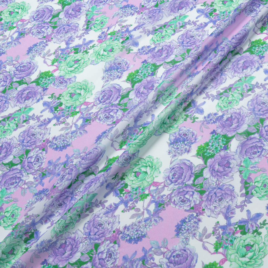Lilac & Green Floral Printed Silk Georgette