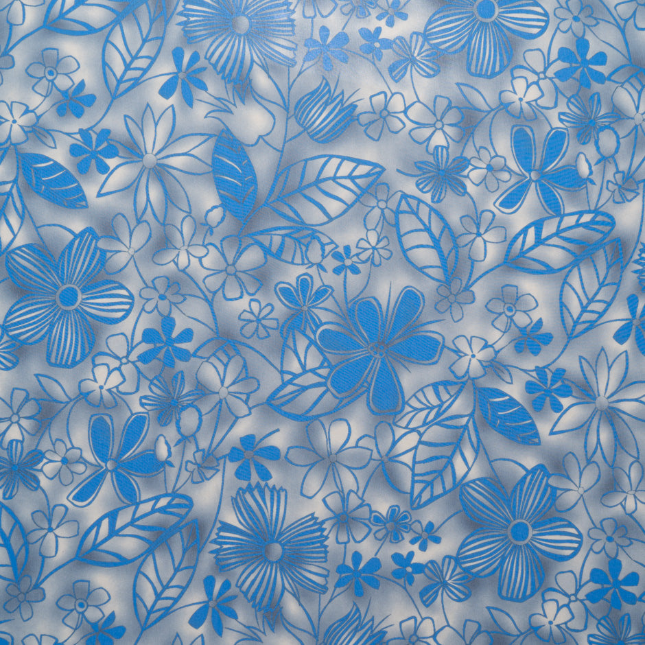 Blue Floral Printed Grey Pure Silk Georgette