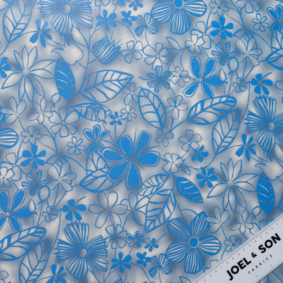 Blue Floral Printed Grey Pure Silk Georgette