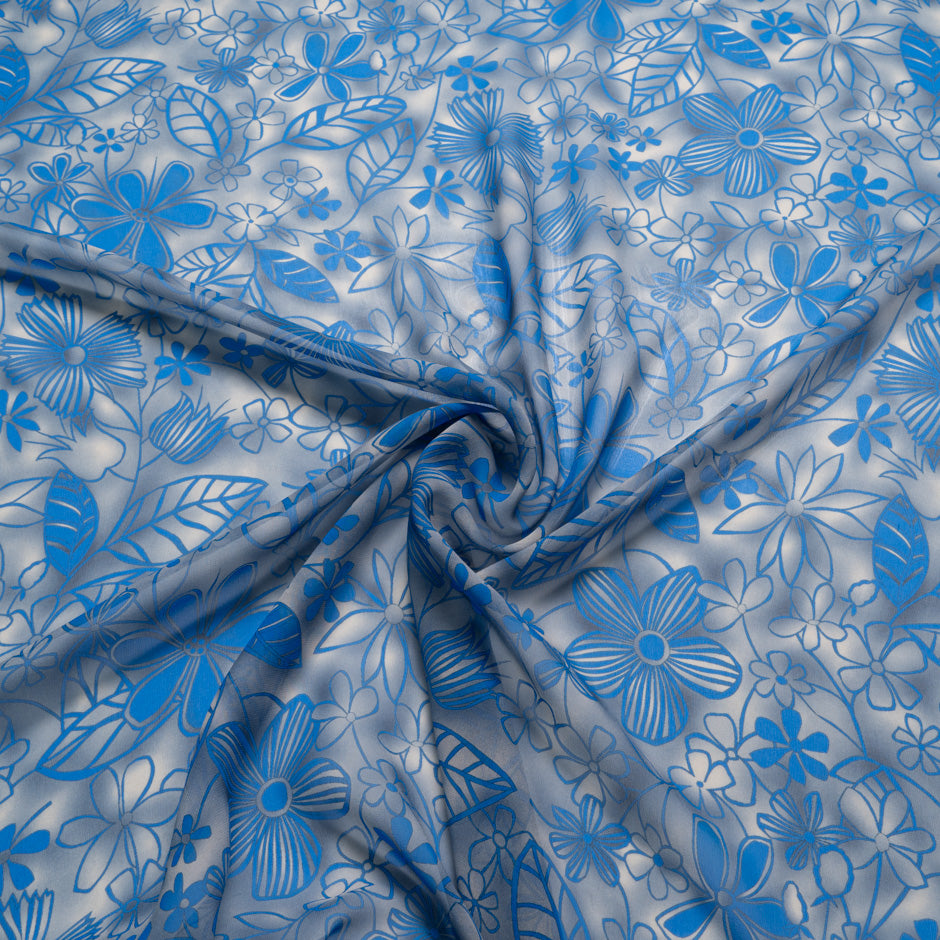 Blue Floral Printed Grey Pure Silk Georgette