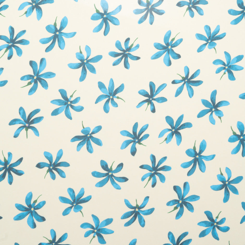 Turquoise Blue Floral Printed Cream Silk Georgette