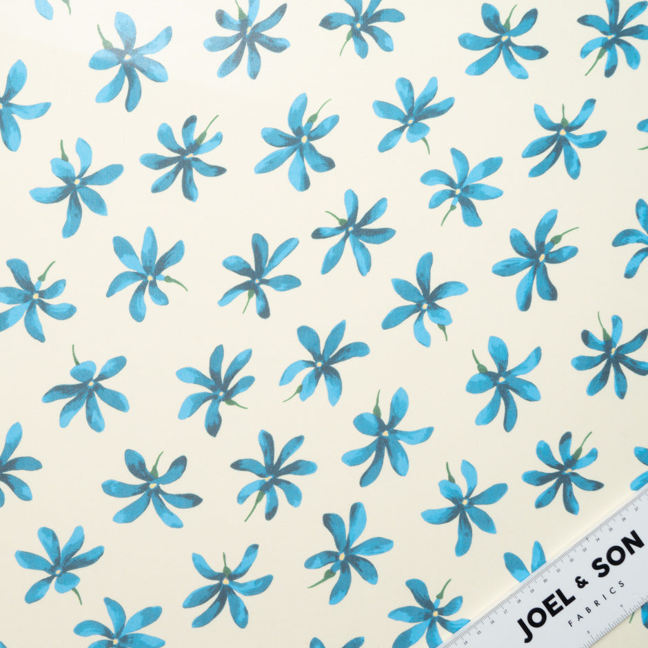 Turquoise Blue Floral Printed Cream Silk Georgette