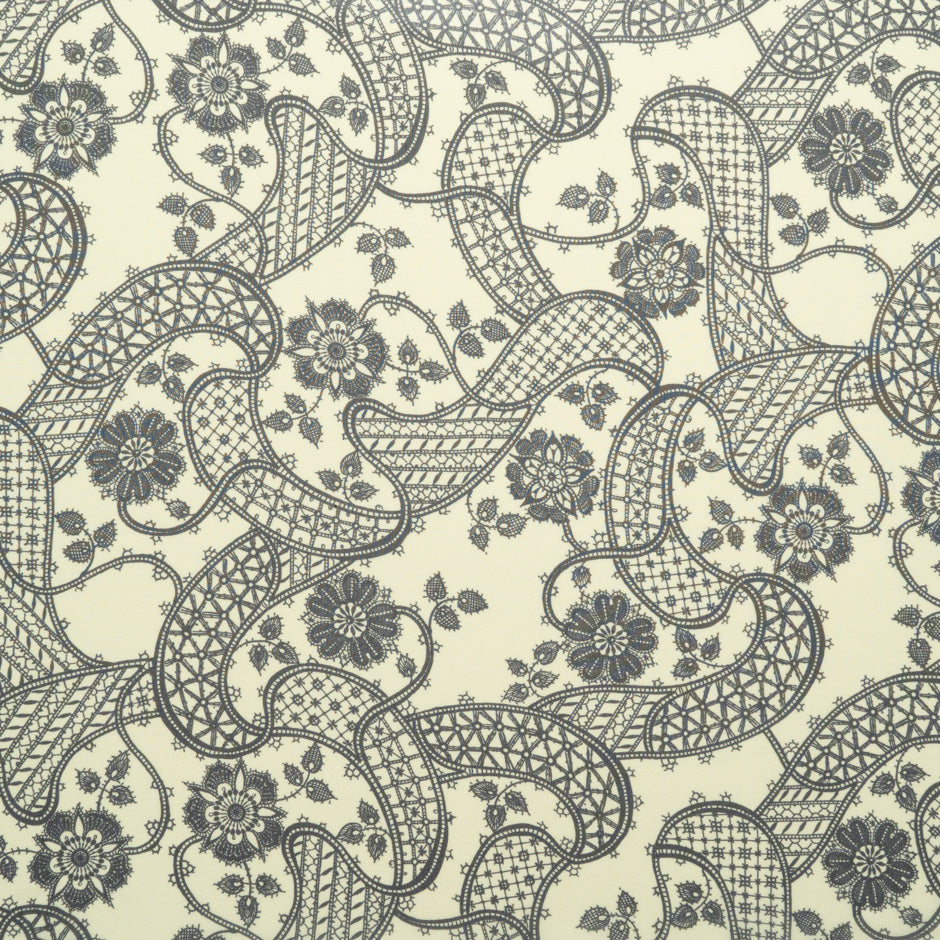 Black Lace Printed Yellow Pure Silk Georgette