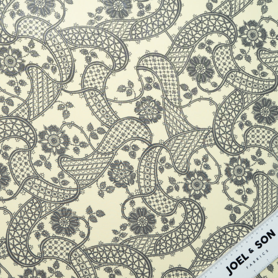 Black Lace Printed Yellow Pure Silk Georgette