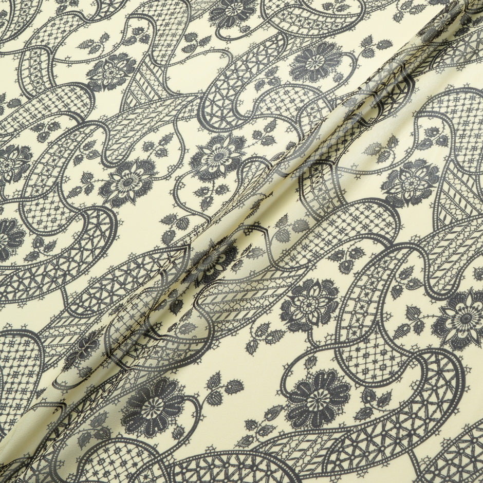 Black Lace Printed Yellow Pure Silk Georgette