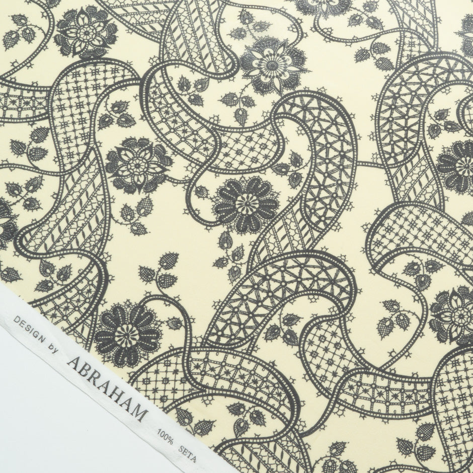 Black Lace Printed Yellow Pure Silk Georgette