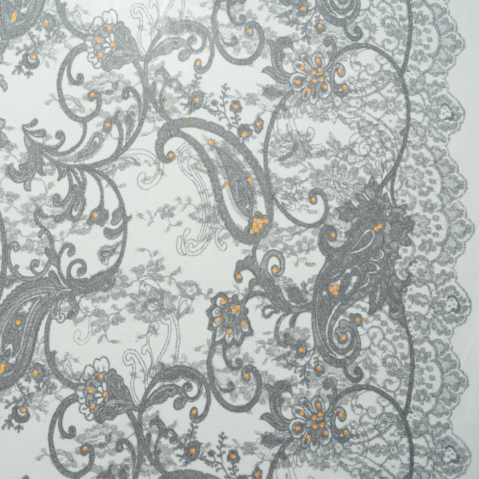 Grey & Orange Floral Printed Silk Georgette