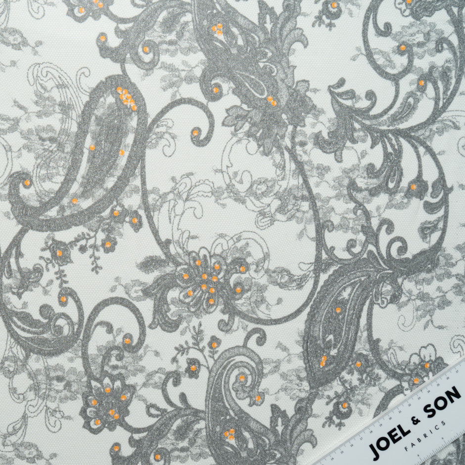 Grey & Orange Floral Printed Silk Georgette