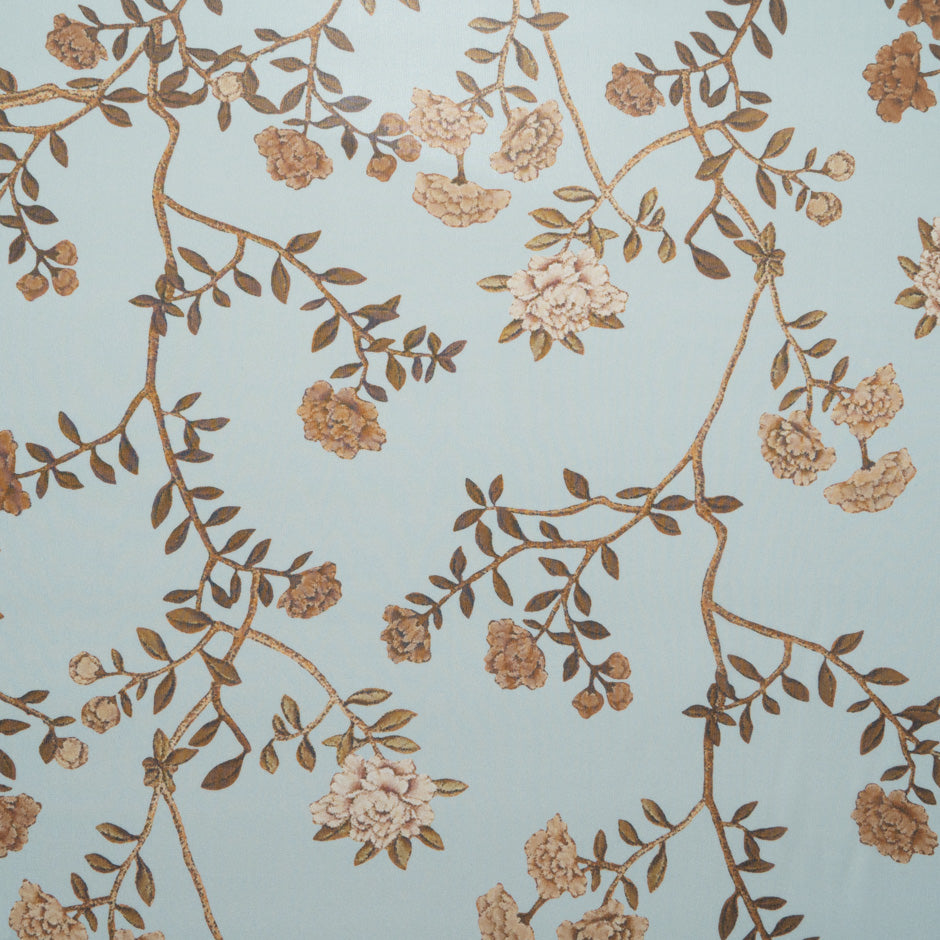 Brown Floral Printed Blue Pure Silk Georgette