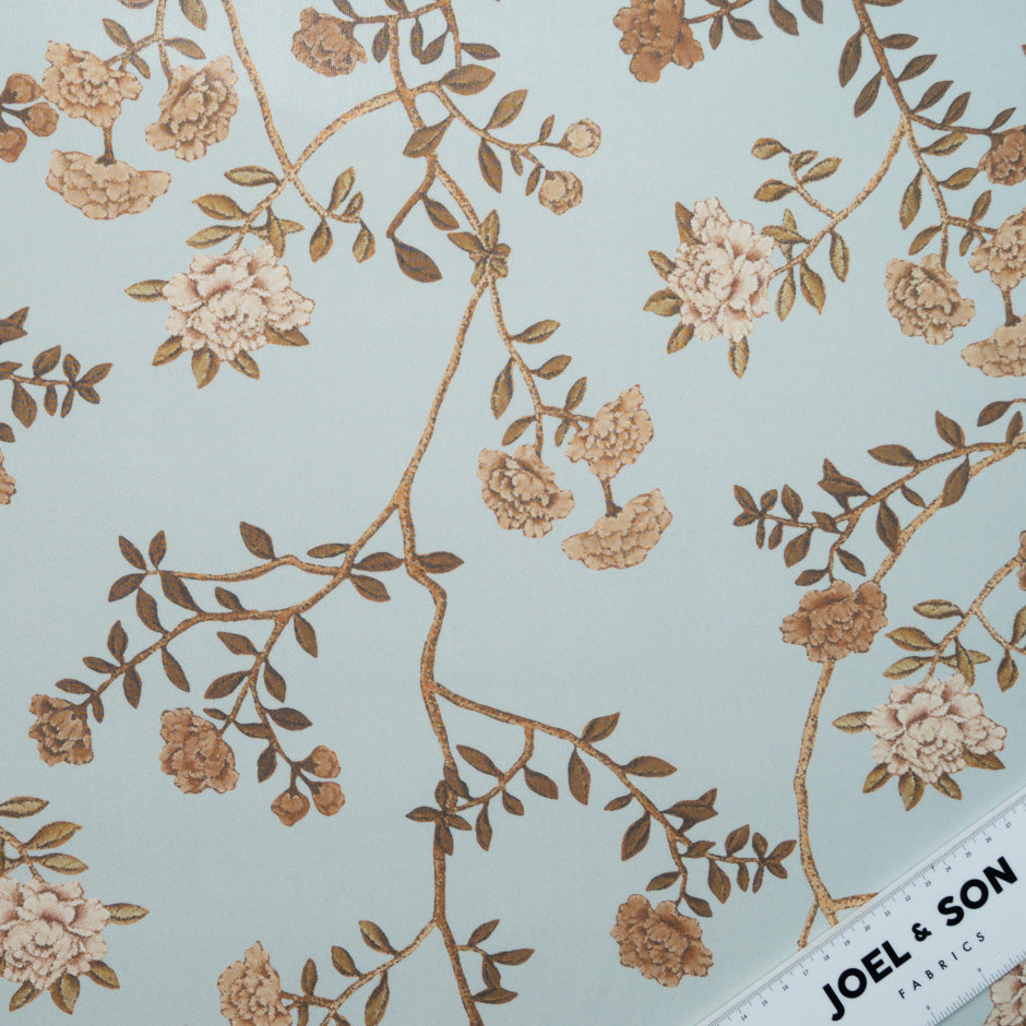 Brown Floral Printed Blue Pure Silk Georgette