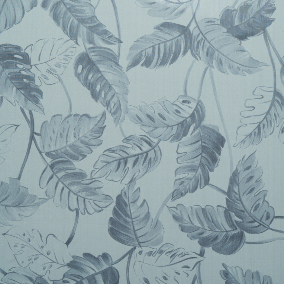 Muted Blue Leaf Printed Silk Georgette