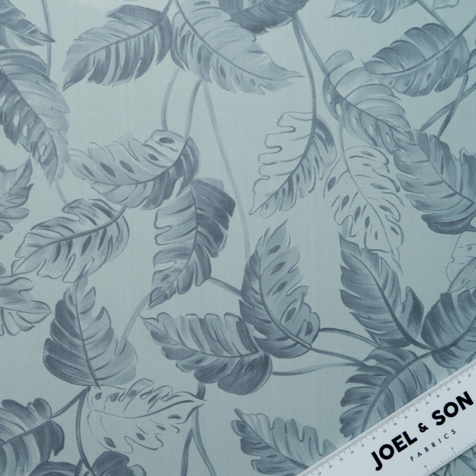 Muted Blue Leaf Printed Silk Georgette