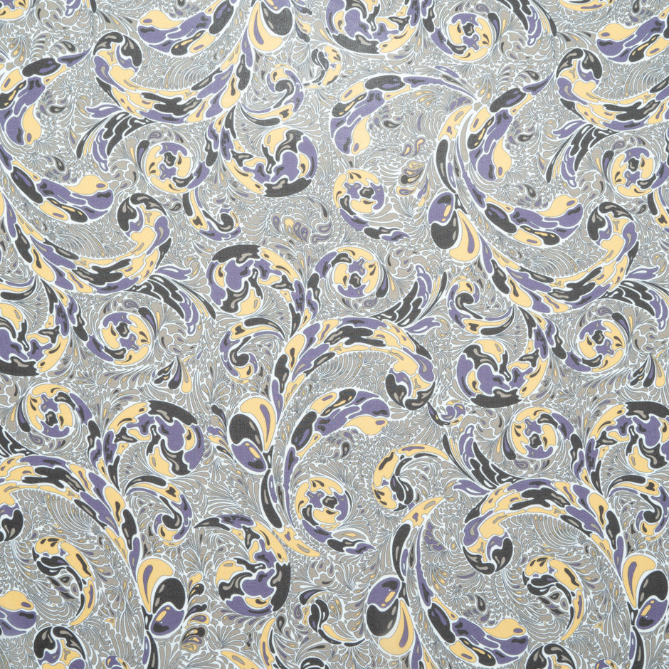 Taupe, Yellow & Purple Printed Silk Georgette