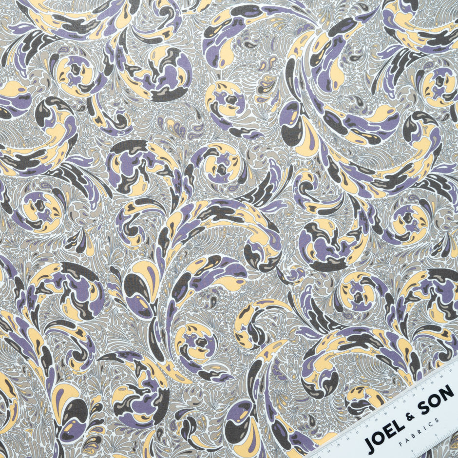 Taupe, Yellow & Purple Printed Silk Georgette