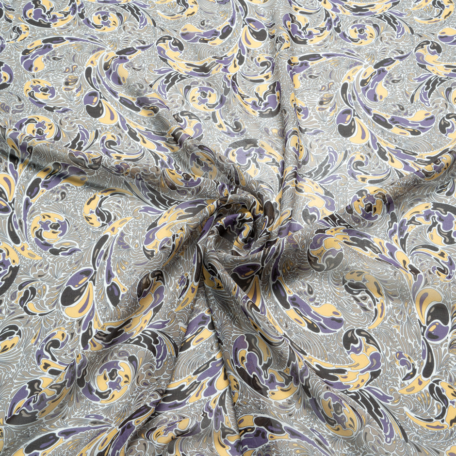 Taupe, Yellow & Purple Printed Silk Georgette