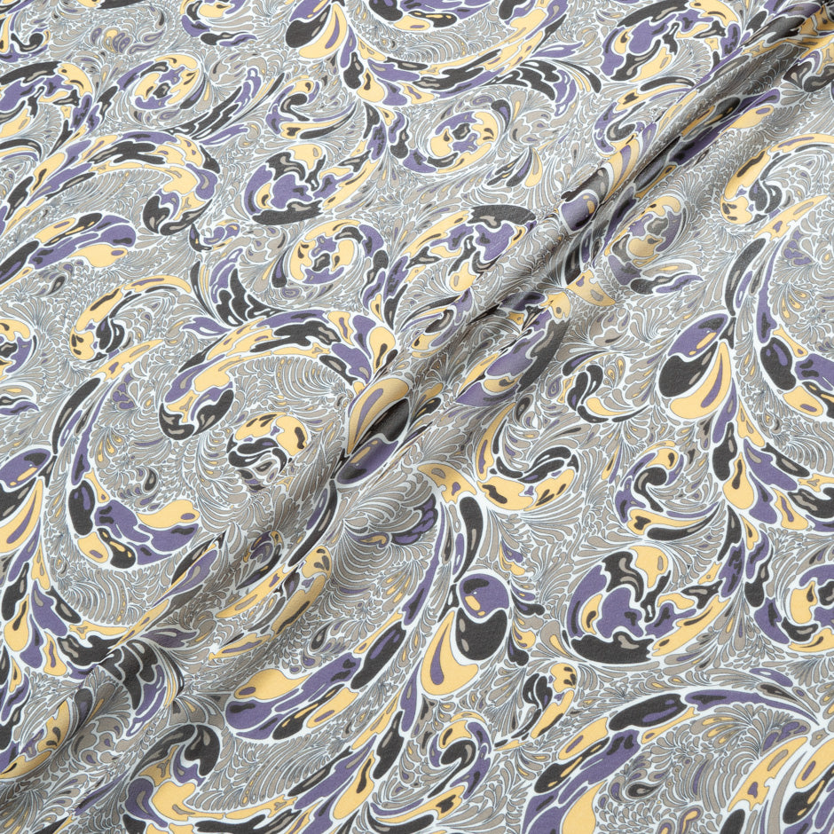 Taupe, Yellow & Purple Printed Silk Georgette