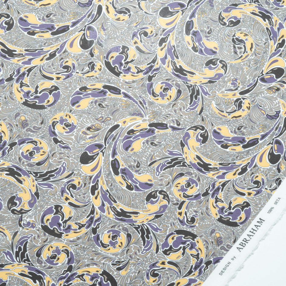 Taupe, Yellow & Purple Printed Silk Georgette