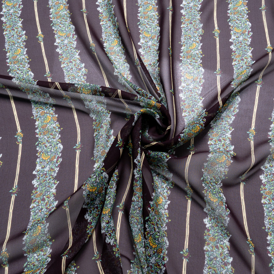 Floral Printed Bordeaux Pure Silk Georgette