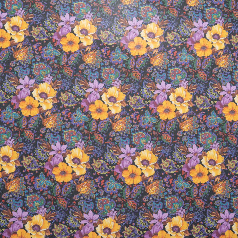 Orange & Purple Floral Printed Pure Silk Georgette