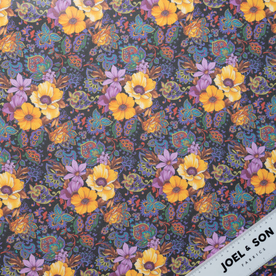 Orange & Purple Floral Printed Pure Silk Georgette