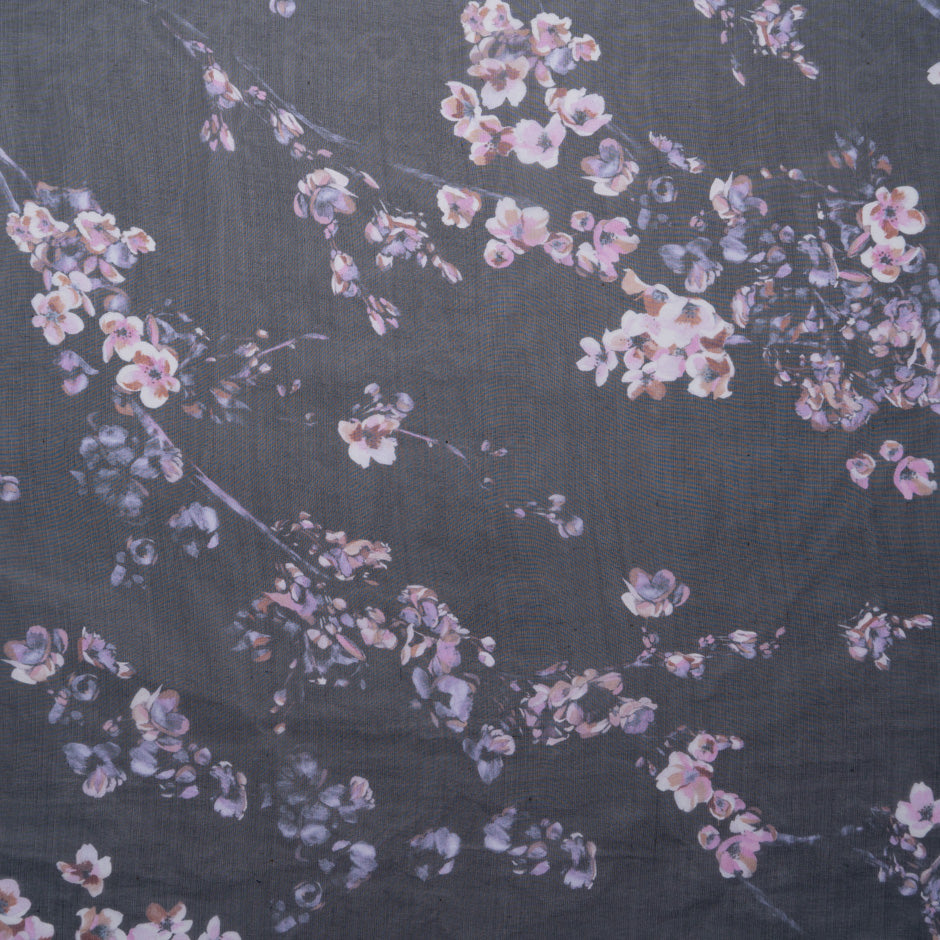 Floral Printed Black Silk Chiffon