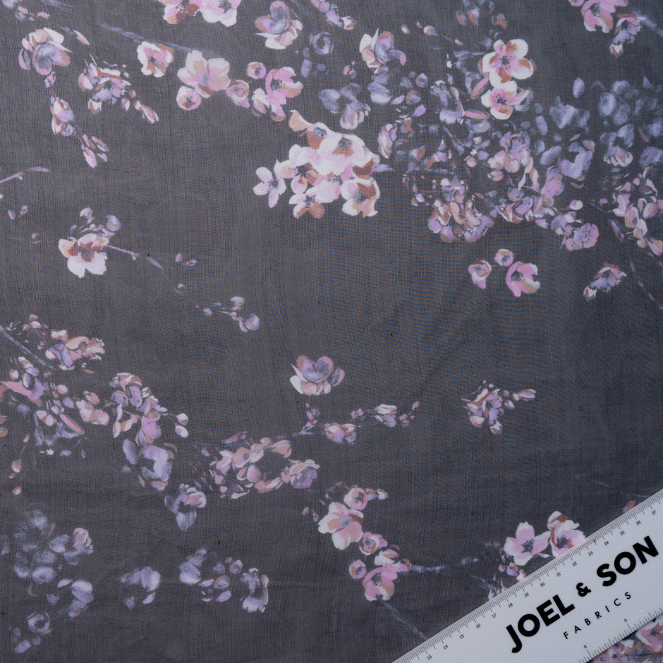 Floral Printed Black Silk Chiffon
