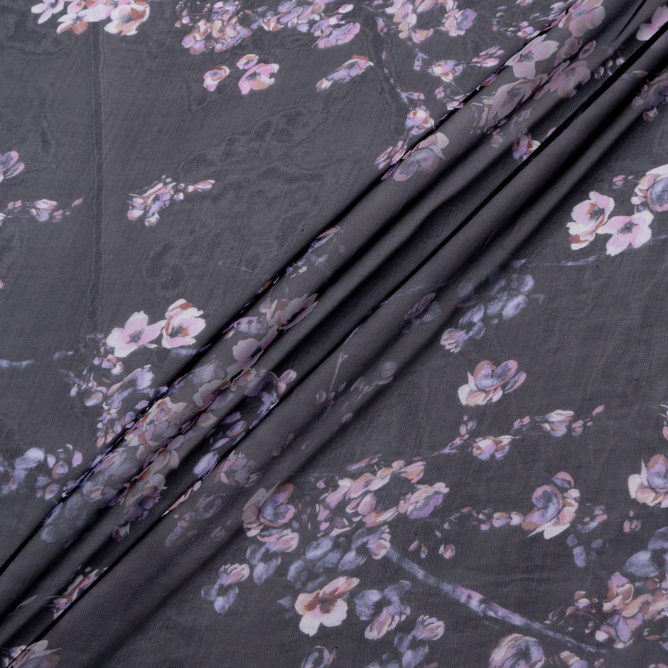 Floral Printed Black Silk Chiffon