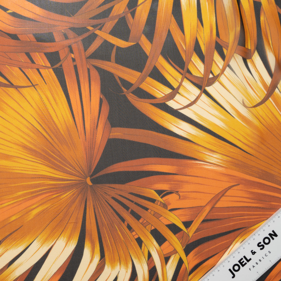 Orange Palm Leaf Printed Silk Georgette