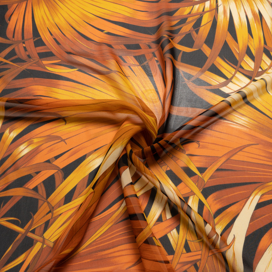 Orange Palm Leaf Printed Silk Georgette