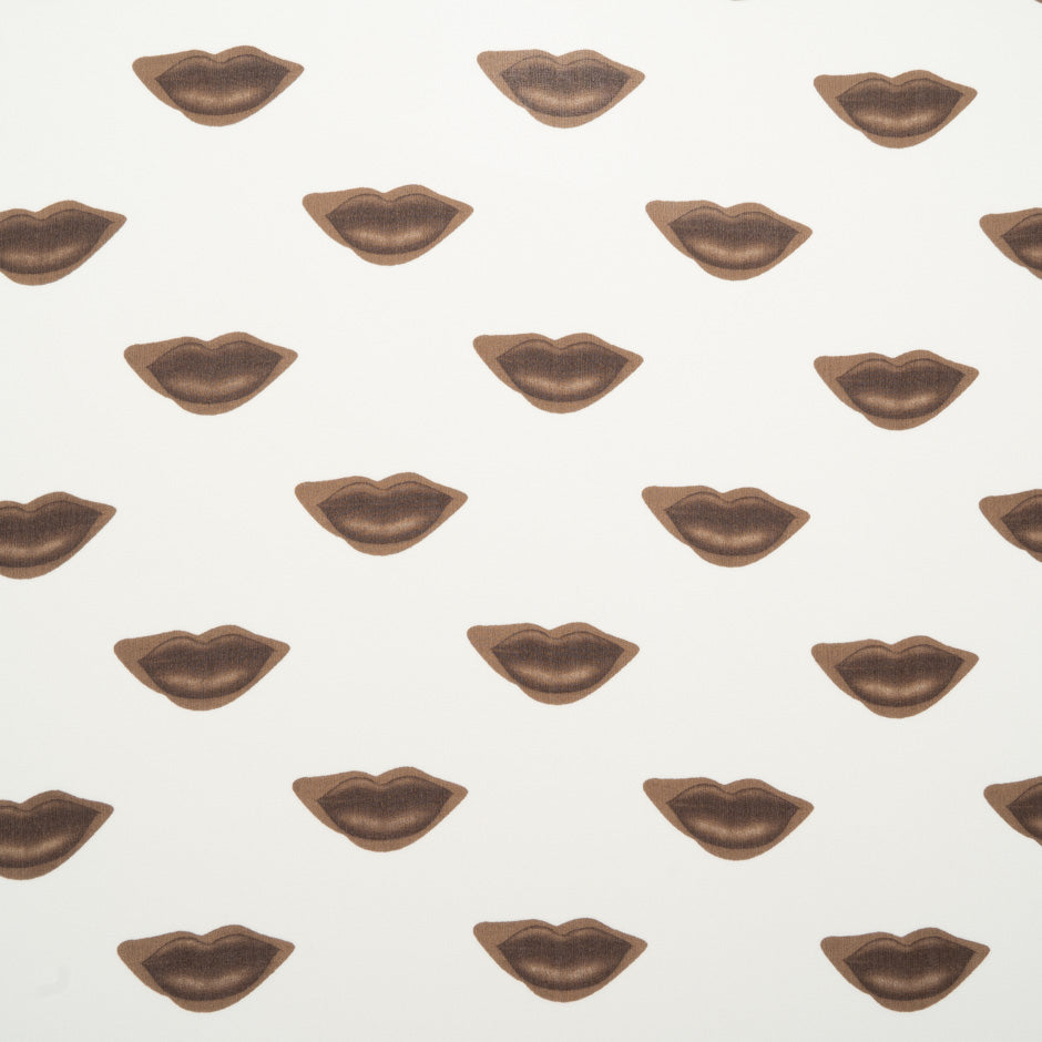 Brown Lips Printed Ivory Pure Silk Georgette