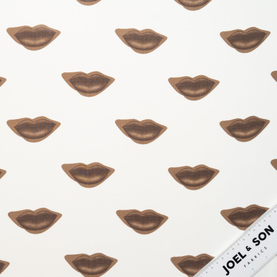 Brown Lips Printed Ivory Pure Silk Georgette