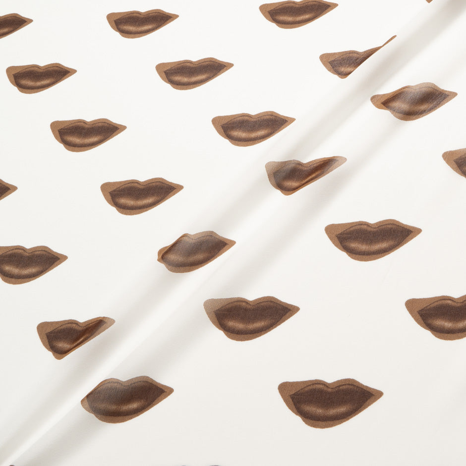 Brown Lips Printed Ivory Pure Silk Georgette