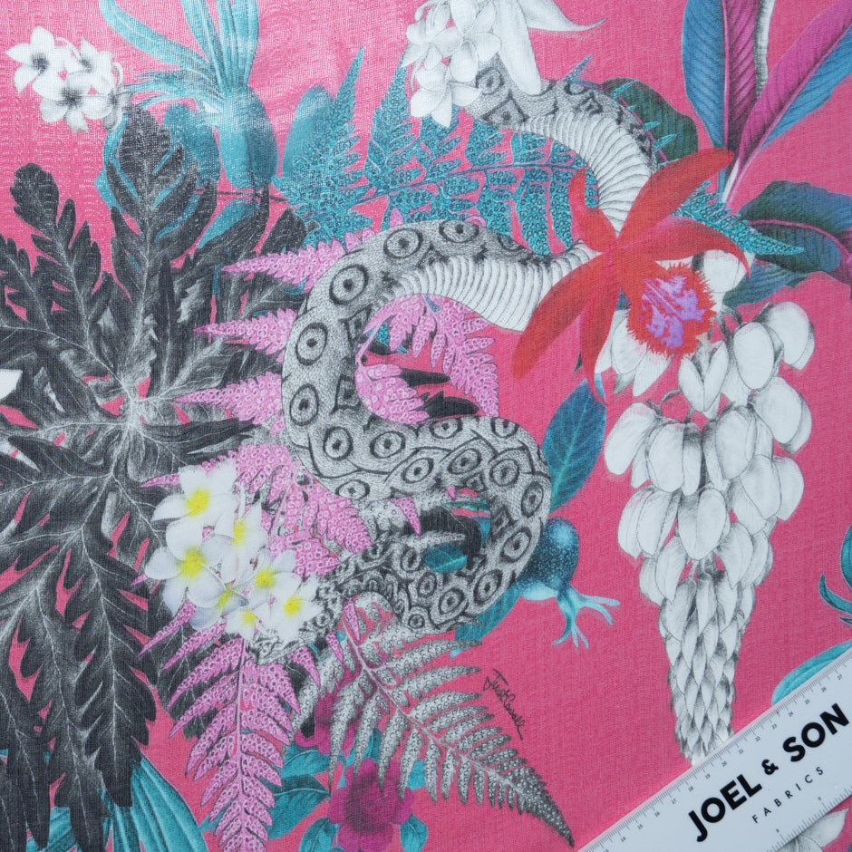 Animal & Floral Printed Laminated Silk Chiffon