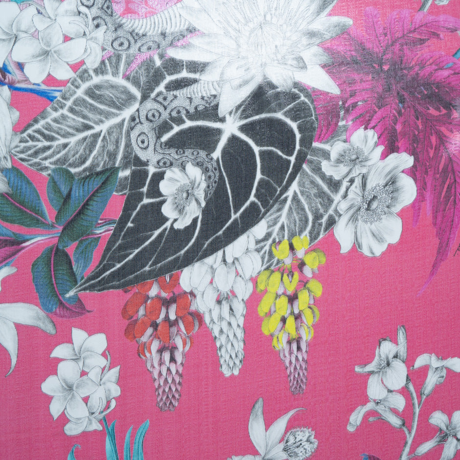 Animal & Floral Printed Laminated Silk Chiffon