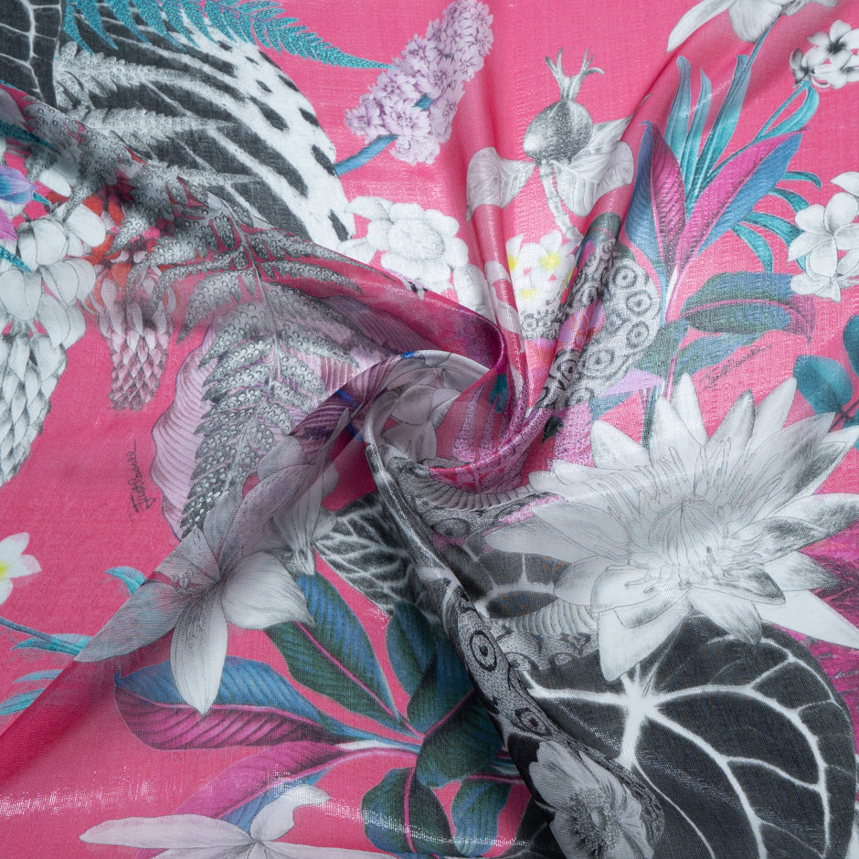 Animal & Floral Printed Laminated Silk Chiffon