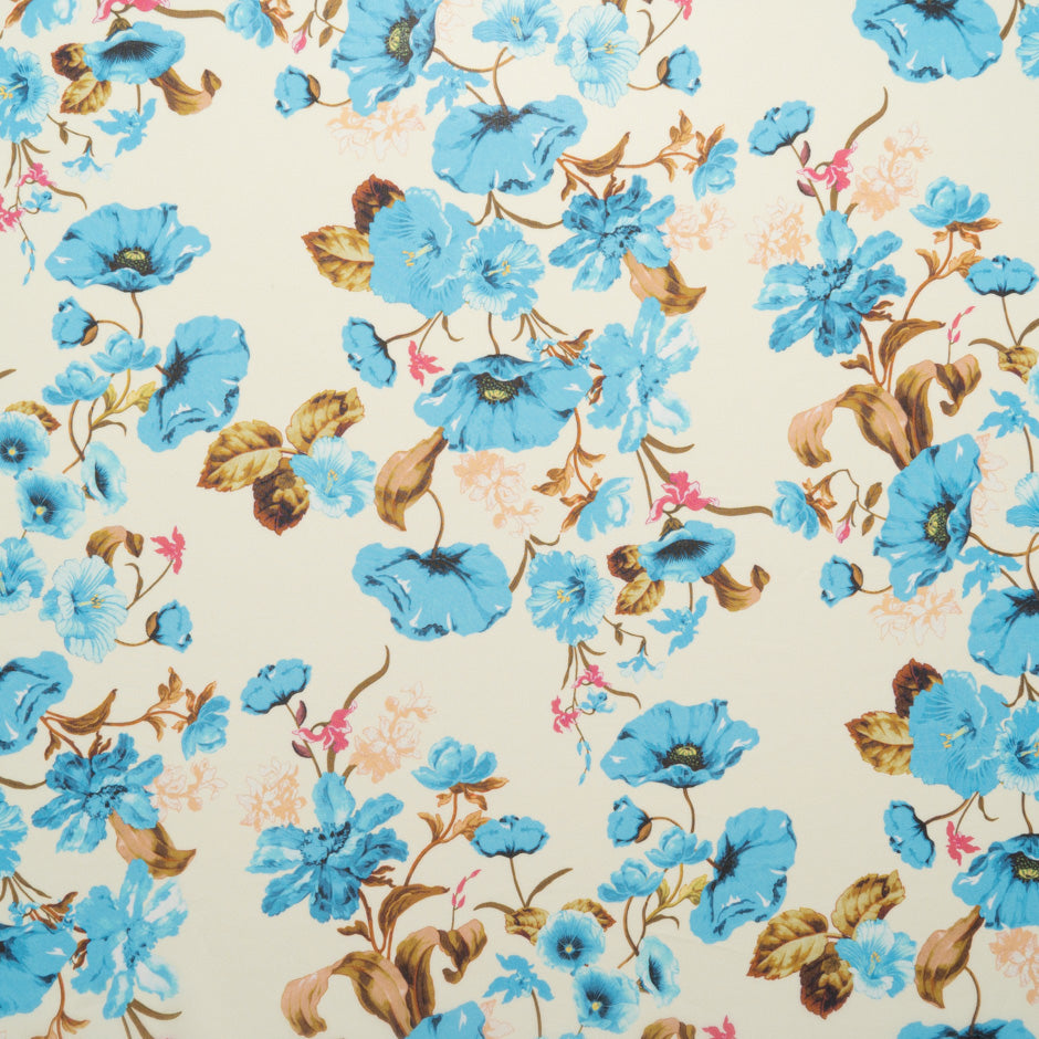 Blue Floral Printed Yellow Pure Silk Georgette