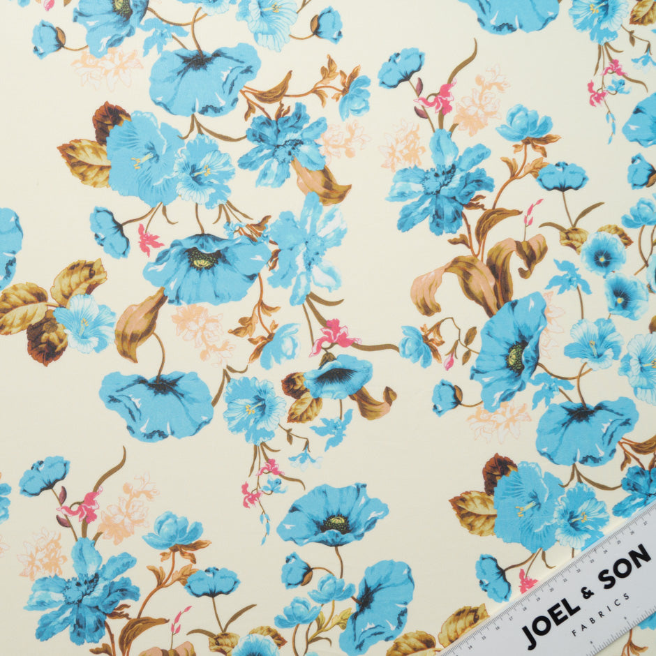 Blue Floral Printed Yellow Pure Silk Georgette