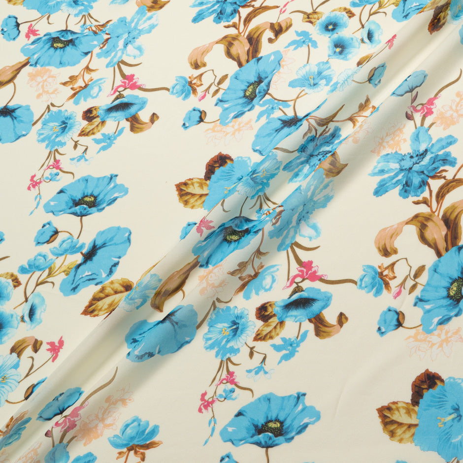 Blue Floral Printed Yellow Pure Silk Georgette