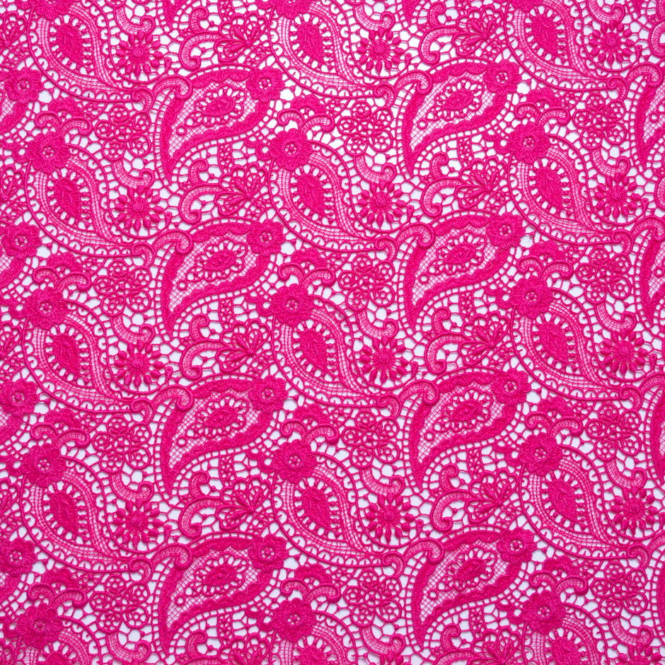 Fuchsia Pink Paisley & Floral Guipure Lace