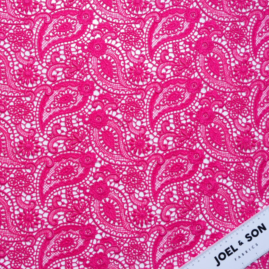 Fuchsia Pink Paisley & Floral Guipure Lace