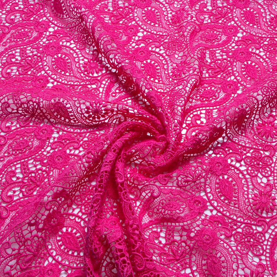 Fuchsia Pink Paisley & Floral Guipure Lace