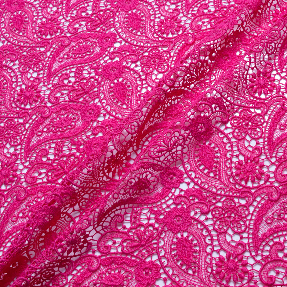 Fuchsia Pink Paisley & Floral Guipure Lace