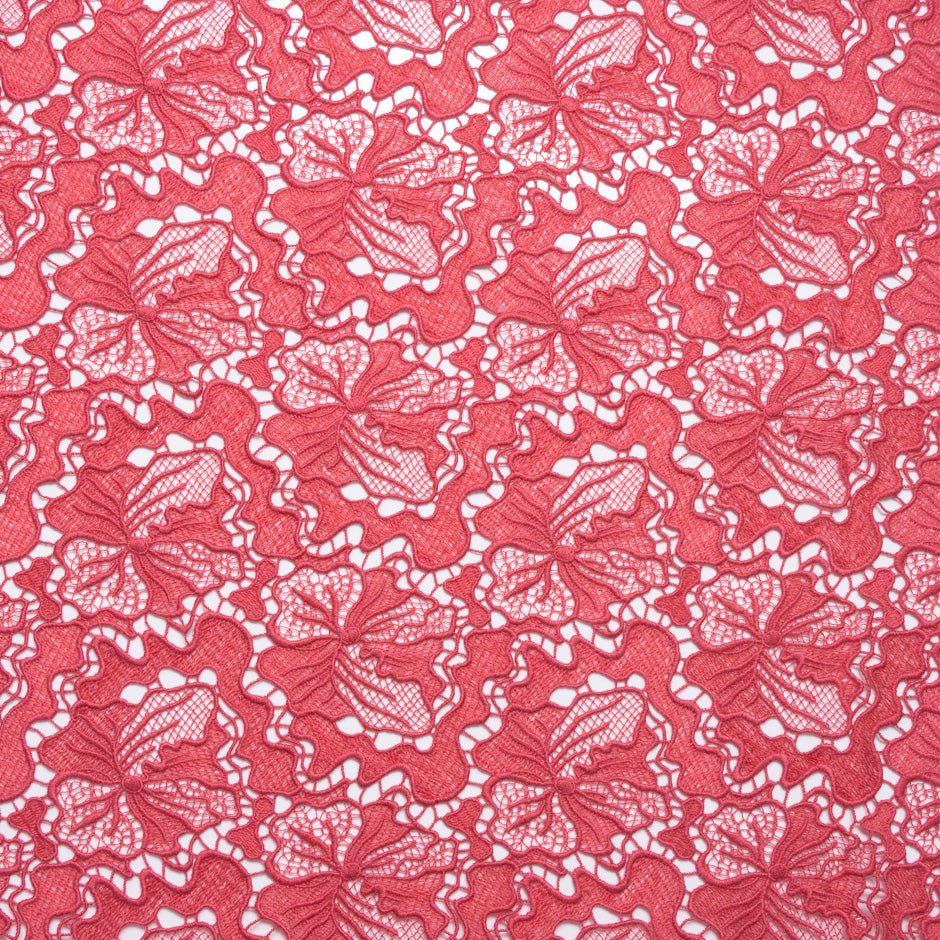 Coral Pink Floral Guipure Lace