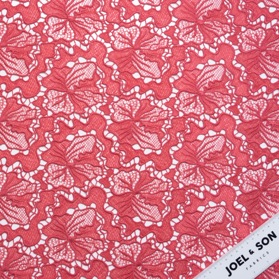 Coral Pink Floral Guipure Lace