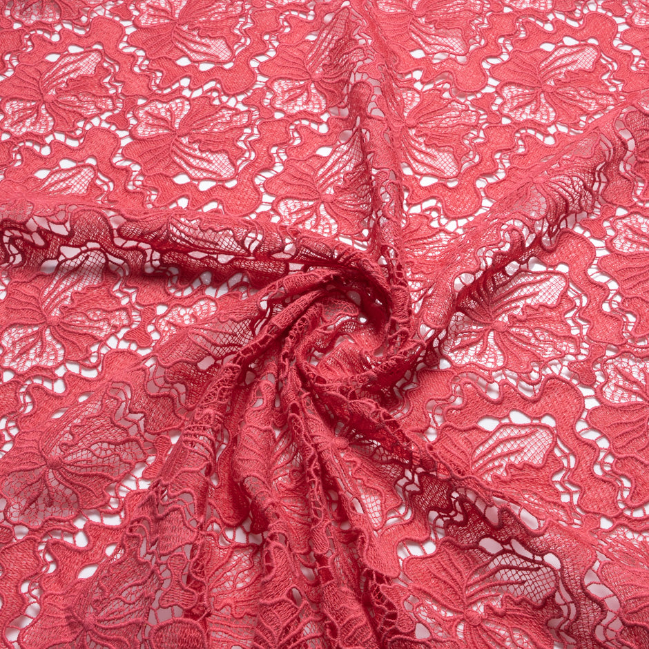 Coral Pink Floral Guipure Lace