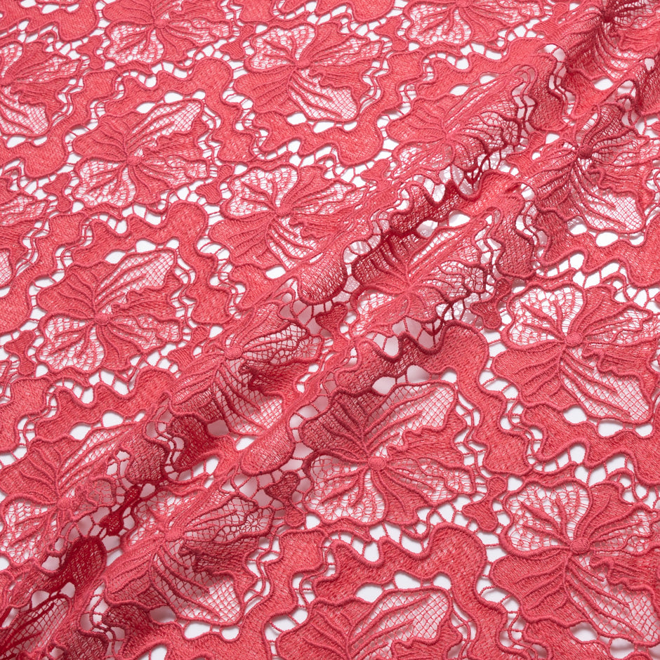Coral Pink Floral Guipure Lace
