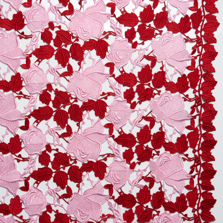 Baby Pink & Ruby Red Rose Guipure Lace