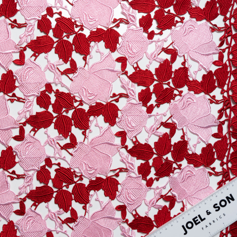 Baby Pink & Ruby Red Rose Guipure Lace