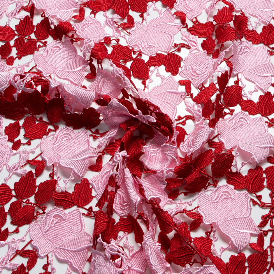 Baby Pink & Ruby Red Rose Guipure Lace